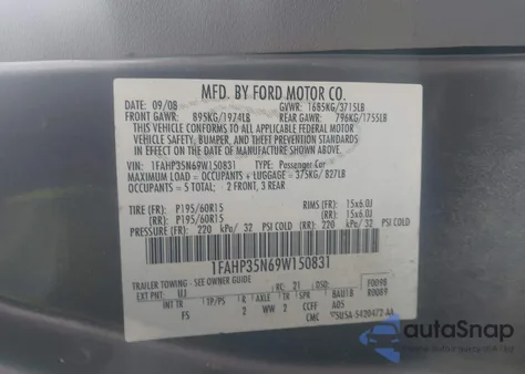 2009 Ford Focus Se from USA, damaged, VIN 1FAHP35N69W150831